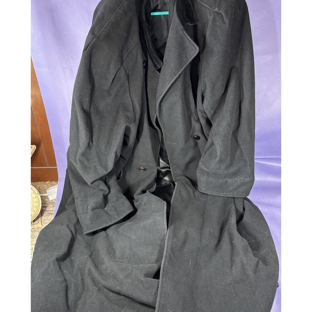 Vtg Fog by London Fog Women's Trench Coat Sz 24 Black Wool Raincoat Outerwear